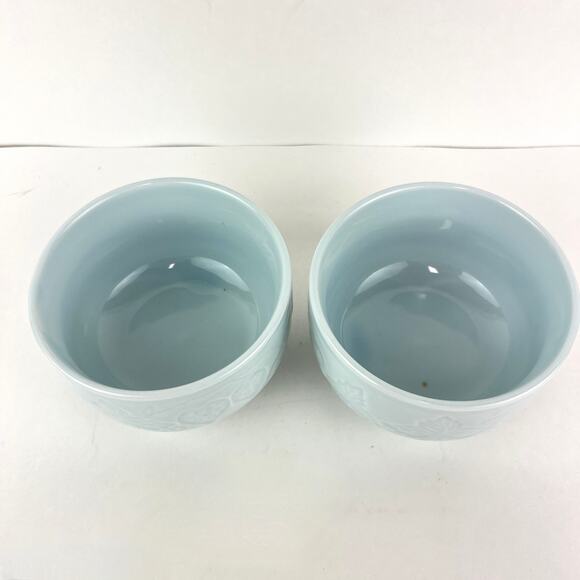 Blue Asian Celadon Pottery Bowl Set with Strawberry Pattern - Picture 2 of 8